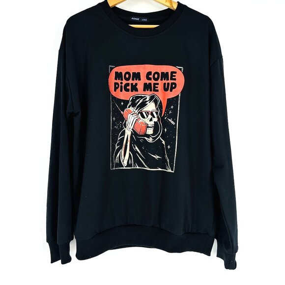 ROMWE Other - Romwe Black Red Graphic Skull Long Sleeve Crew Neck Pullover Sweatshirt Size L